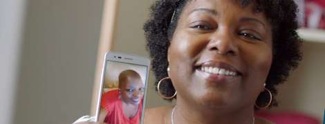 image of a woman sharing a photo of her during treatment