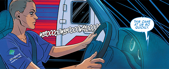 Nurse driving an ambulance